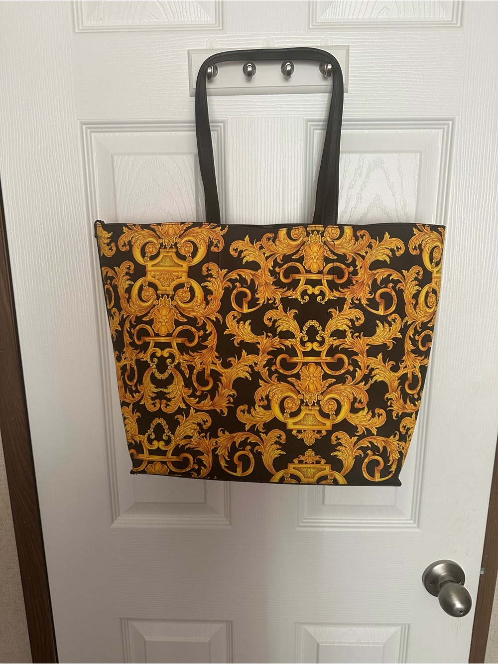 Black and Gold Baroque-Print Tote